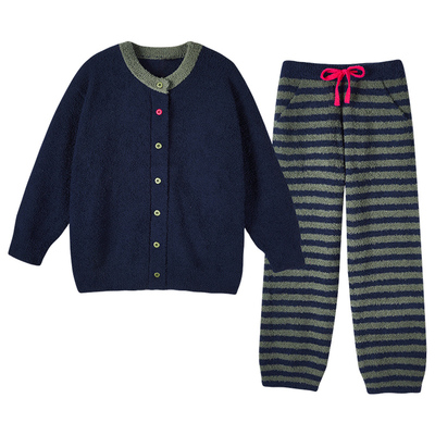 秋冬加厚珊瑚绒可外穿女睡衣套装