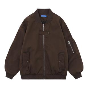 美式棕色飞行员夹克女男春秋季潮牌宽松情侣机能风棒球服外套衣服