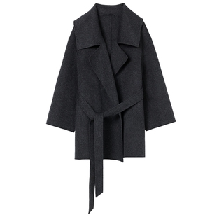 【纯羊毛】LANCY/朗姿2025冬新款气质双面呢大衣女大翻领收腰外套
