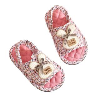 新款布艺儿童1-3岁学步鞋软底防滑静音家居室内地板拖鞋四季卡通