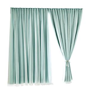 双层带纱遮光窗帘ins风卧室全遮光免打孔魔术贴简易安装遮阳窗帘