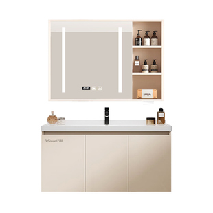 万和浴室柜组合卫生间实木洗手台洗脸盆柜组合洗漱台陶瓷一体盆