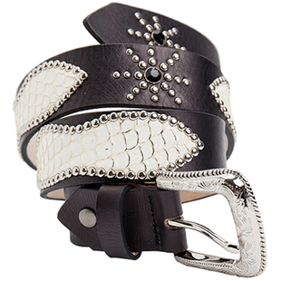 手工染色意大利植鞣皮柒名氏原创设计复古美式鱼皮爪珠头层皮皮带