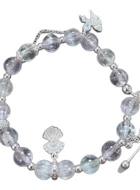 天然精品冰拉丝猫眼紫锂辉水晶纯银手链高级时尚百搭礼物正品保证