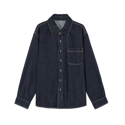 Maven Lin 精简流畅 原色翻领牛仔衬衫女气质通勤长袖衬衣外套