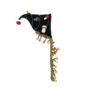 秋冬新款原创手工毛线帽子可爱小蘑菇女巫帽子斗篷帽子花带女士帽