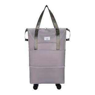 万向轮旅行包女带滑轮双肩行李包双层扩容大容量可折叠带轮行李袋