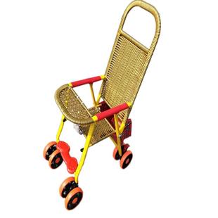 婴儿竹藤推车轻便夏季仿藤宝宝手推车折叠可躺竹编藤椅儿童推车夏
