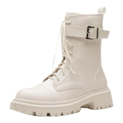 真皮马丁靴女白色短靴机车骑士靴