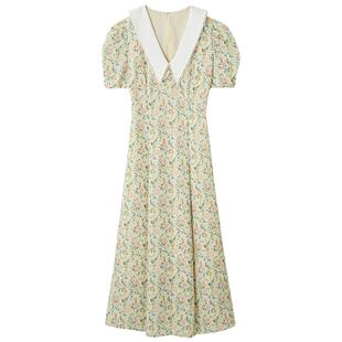 LILY BROWN2025秋冬新品复古翻领印花泡泡袖收腰连衣裙LWFO254054