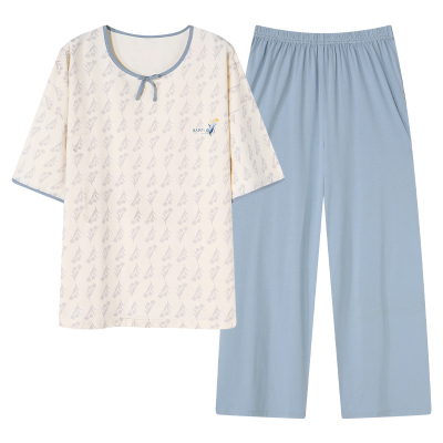 夏季纯棉女短袖可外穿睡衣套装