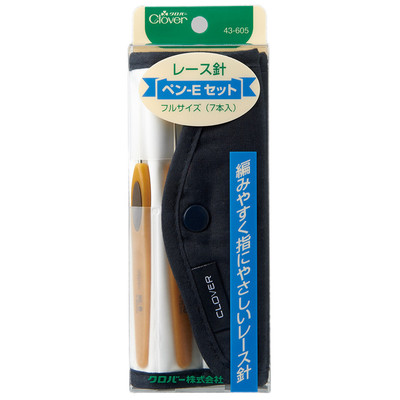 清仓特价/日本Clover可乐钩针笔式E套装蕾丝钩针7枚/含布包43-605