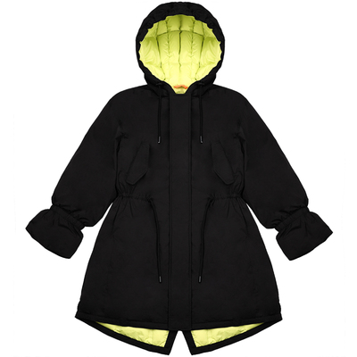 OROLAY时尚中长连帽羽绒服撞色女