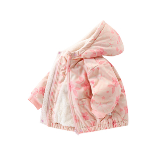 女童夹棉外套秋冬新款儿童甜美连帽棉服宝宝中小童公主风保暖上衣