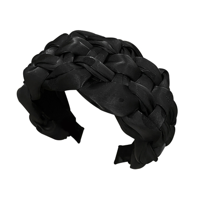 珠光亮感植绒波点编织宽边发箍女