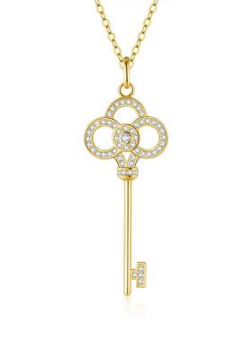 皇冠钥匙吊坠彩金纯女百搭轻项链