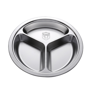 幼儿园304三格分格快餐盘不锈钢圆形学校食堂学生分餐饭盘菜盘子