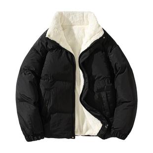 羊羔绒内里纯色棉衣男士冬季上新加厚保暖羽绒棉服情侣款棉袄外套
