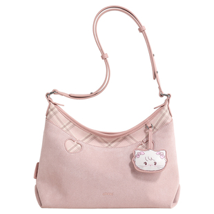 爱路喜包包女粉色麂皮绒hobo斜挎包单肩腋下包简约上班通勤托特包