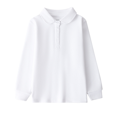 儿童白色polo衫纯棉娃娃领秋冬季女童长袖t恤打底衫加厚校服衬衫