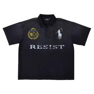 Human Voices原创镰刀刺绣水洗POLO衫男女宽松短袖纯棉T恤潮流