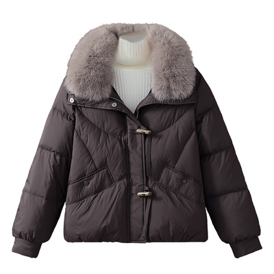 小个子妈妈冬装短款羽绒服大毛领