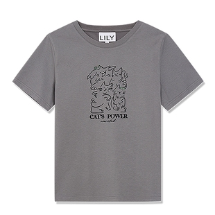 【呼吸TEE】LILY2026夏新款女装复古小猫宽松圆领独特通勤短袖T恤