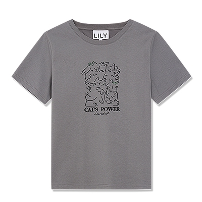 【呼吸TEE】LILY2026夏新款女装复古小猫宽松圆领独特通勤短袖T恤
