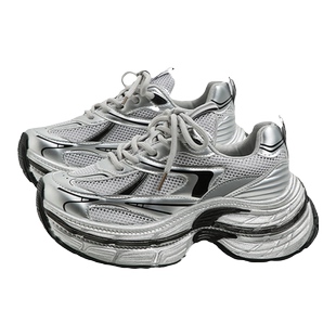 环球银色厚底老爹鞋女2025年秋季新款休闲鞋子女巴黎增高运动鞋子