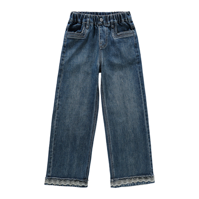 女童加绒裤子秋冬窄版直筒牛仔裤