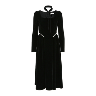 韩语琳  赫本千金风春装连衣裙2025秋春超好看黑色裙子长裙