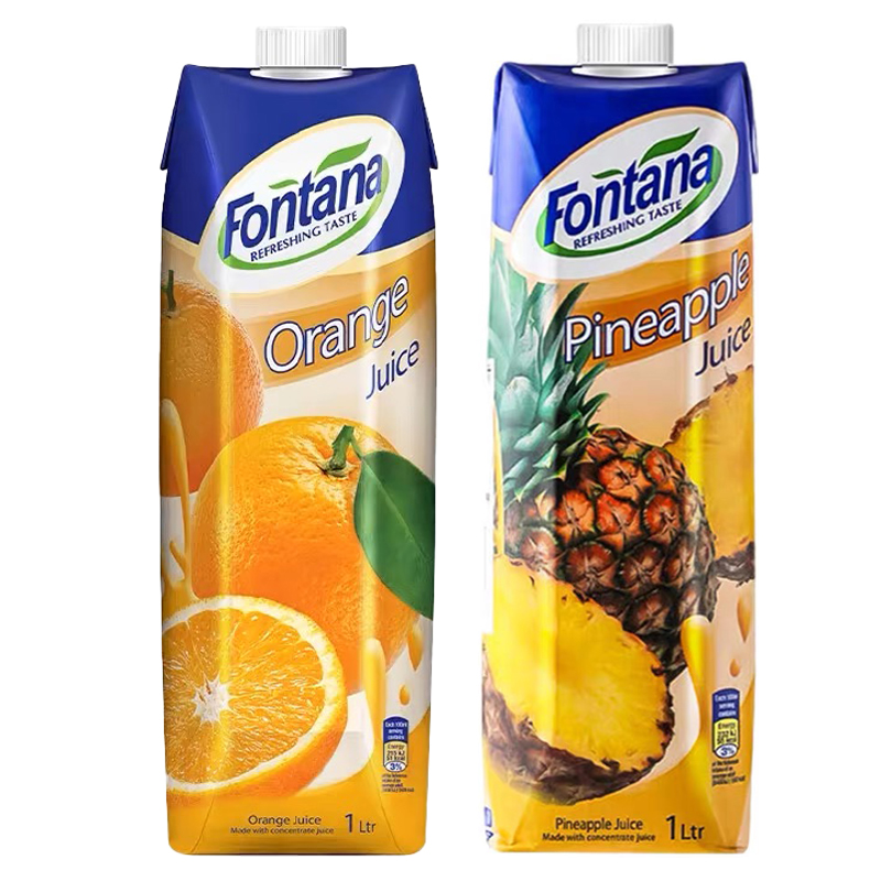 塞浦路斯进口fontana芬特乐芳塔娜菠萝汁1L*2凤梨汁大瓶果汁饮料