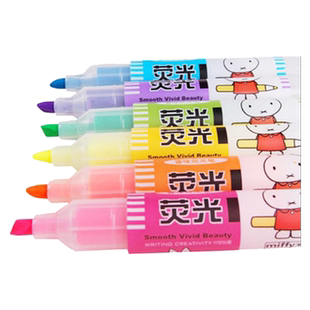 晨光荧光笔米菲兔粗斜头划重点记号笔六色学生用粉红橙蓝绿紫黄色荧光标记笔大容量做笔记醒目彩色萤光笔文具