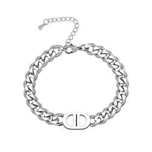 双D钛钢手链男潮牌百搭高级感设计感小众男生首饰品银色男士手链