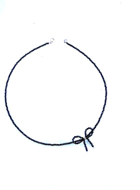 纯银极细黑色超仙森系水晶锁骨链