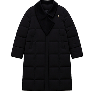 DM100大码百分百女装微胖mm冬季立体领显瘦收腰加厚直筒长羽绒服