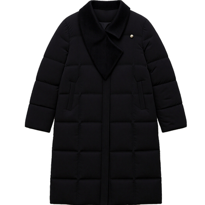 DM100大码百分百女装微胖mm冬季立体领显瘦收腰加厚直筒长羽绒服