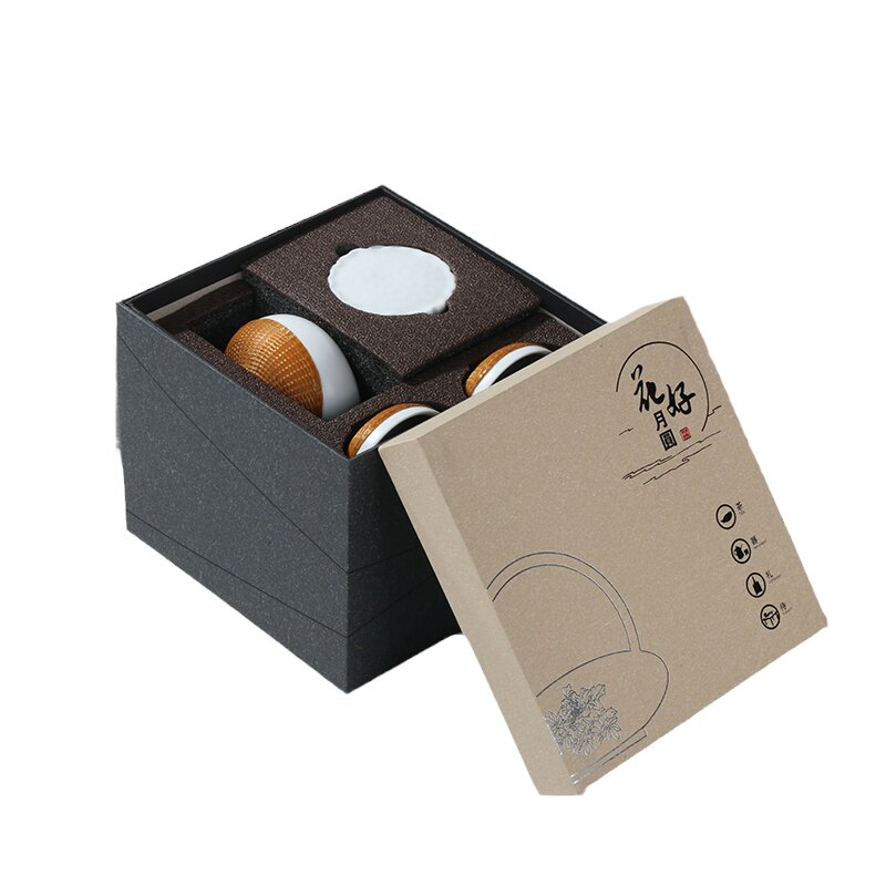 非遗竹丝扣瓷竹一户四杯白瓷茶具
