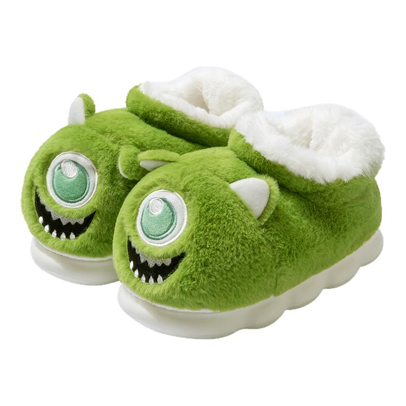 可爱大眼仔保暖棉鞋女男冬季包跟高帮外穿厚底室内家居男士棉拖鞋