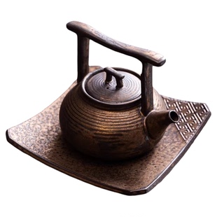 鎏金铁釉廊桥提梁壶蜡烛温茶炉一壶两杯家用复古泡茶壶茶具小套装