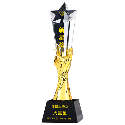 五角星水晶奖杯定制树脂麦穗奖牌