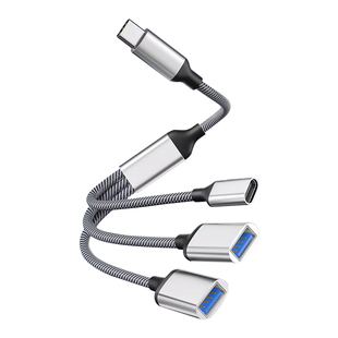 Typec扩展坞一拖三拓展器全功能分线器适用华为苹果手机平板接键盘鼠标u盘移动硬盘转接头笔记本电脑USB小米