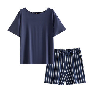 [凉感]家乐芬睡衣女士夏季夏款莫代尔短袖短裤家居服夏天薄款冰丝