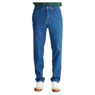 波顿男士高端夏季薄款牛仔裤宽松直筒中蓝色冰丝易干长裤子