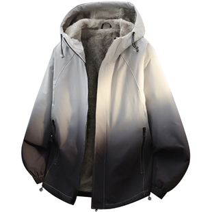 班尼路SK美式渐变加绒工装外套男款秋冬季新款拼接复古连帽夹克YS