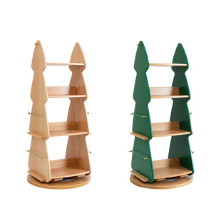 松树儿童书架绘本架全实木收纳学习多层原木色360度实木旋转书柜