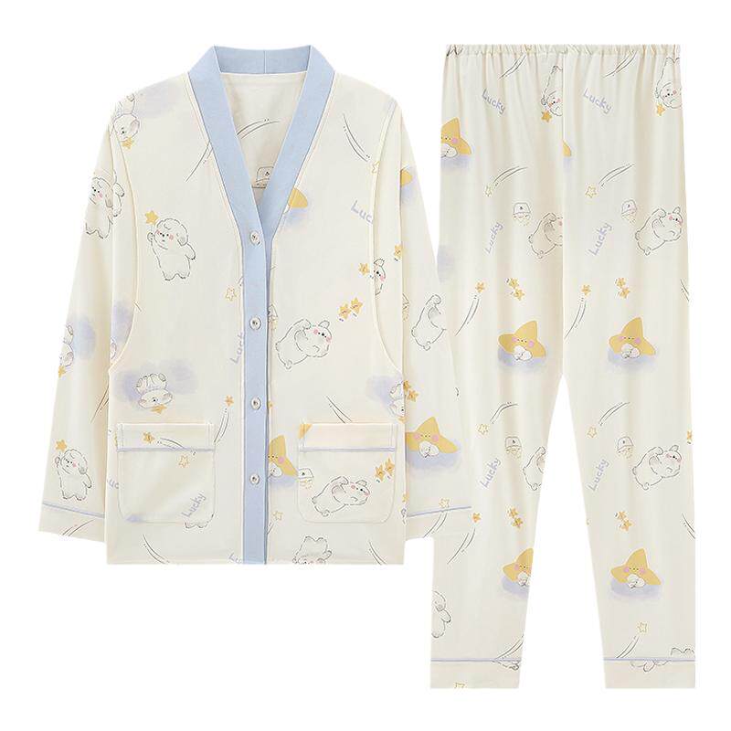 带胸垫月子服纯棉产后春秋冬款产妇期哺乳孕妇睡衣12月份11家居服
