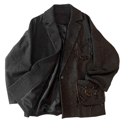 夜刻原创设计游雾羊毛呢西装外套大衣经典斜纹质感性格不羁零乱酷