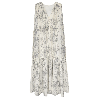 因由V领天丝印花气质无袖连衣裙