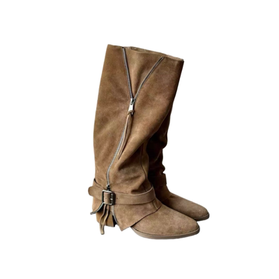 欧美尖头粗跟不过膝骑士长筒靴女